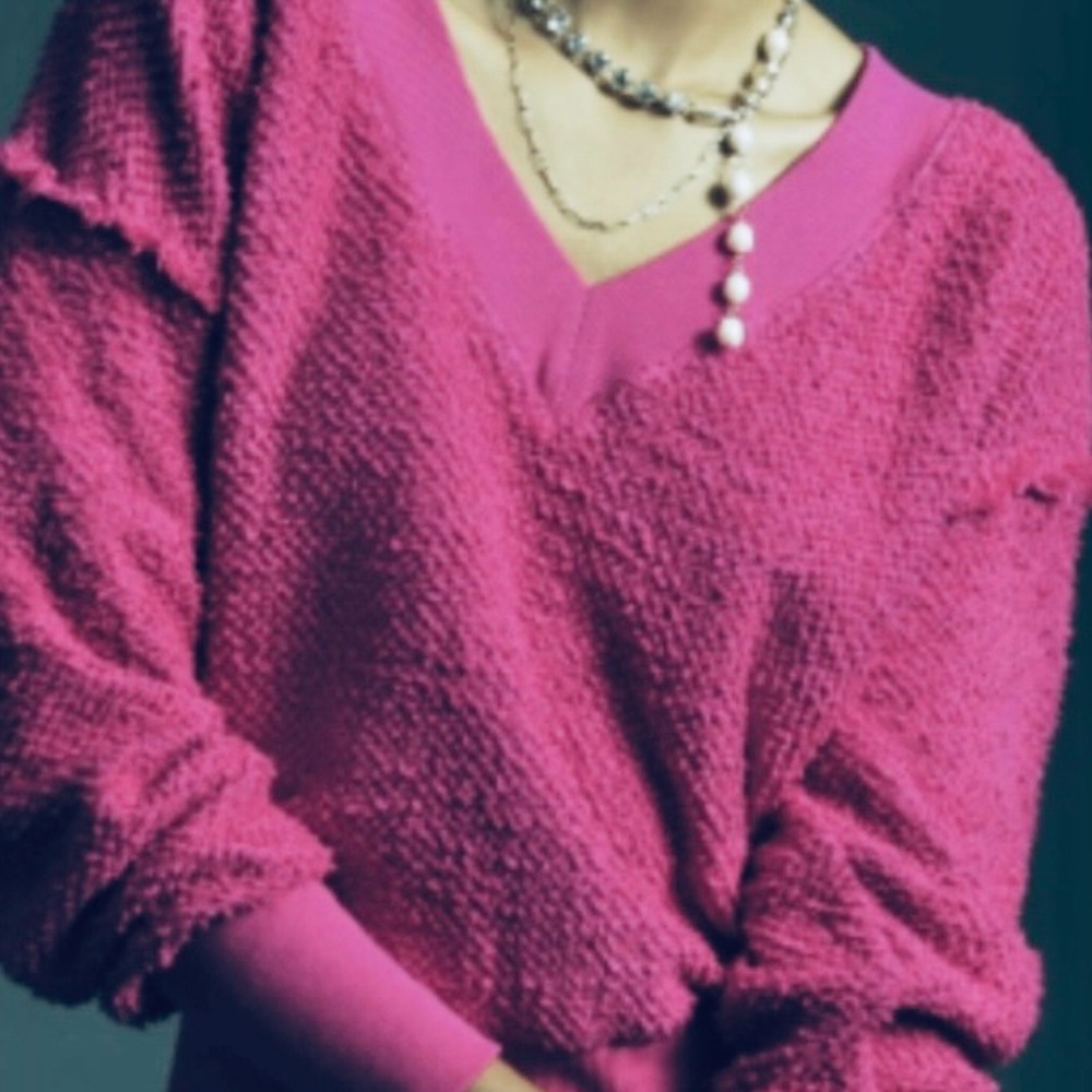 Anthropologie Fuchsia V-Neck Sweater Top